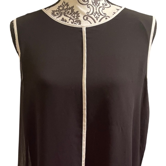 CALVIN KLEIN, sleeveless long black blouse with sheer black overlay, size L - Picture 2 of 8